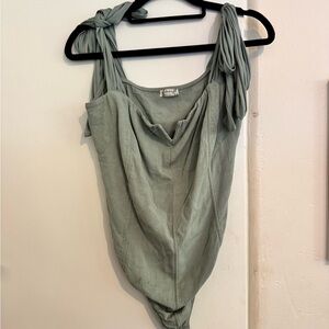 Free People Green Asymmetrical Tie Front Bodysuit
